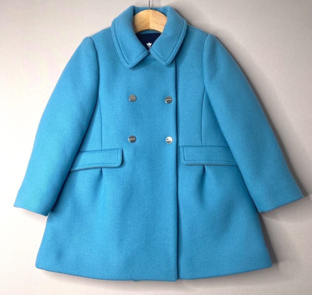 NWT Jacadi Teal Blue Wool-Blend Franklin Coat Girls 4 Yrs/104 cm